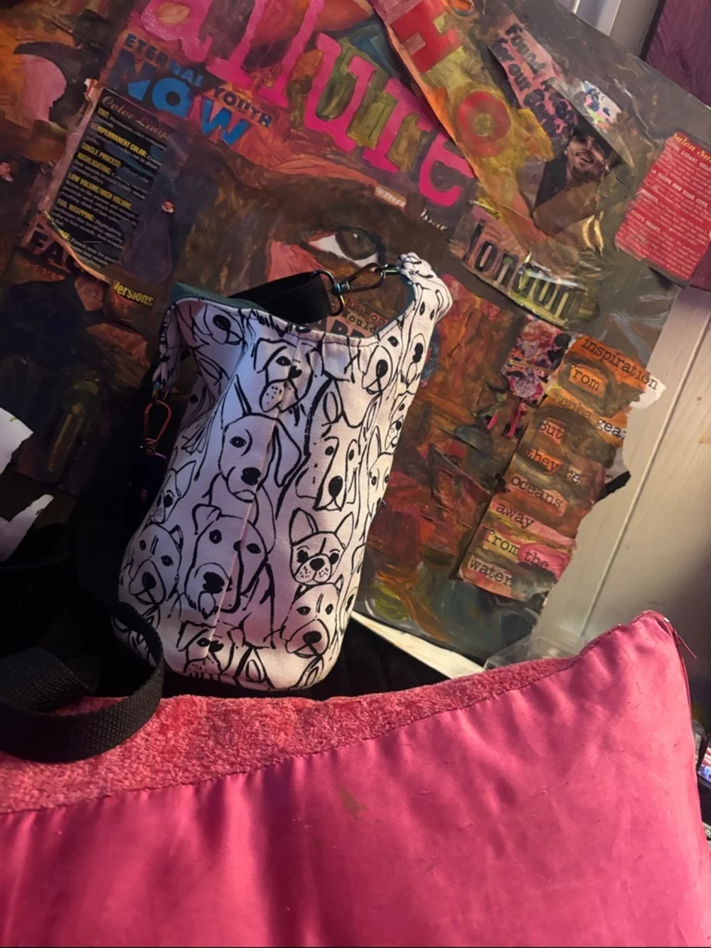 Lesportsac White and Black Dog Print Crossbody Carrier